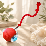 Balle intelligente coloris rouge pour chien et chat avec lumière LED bleue et corde souple